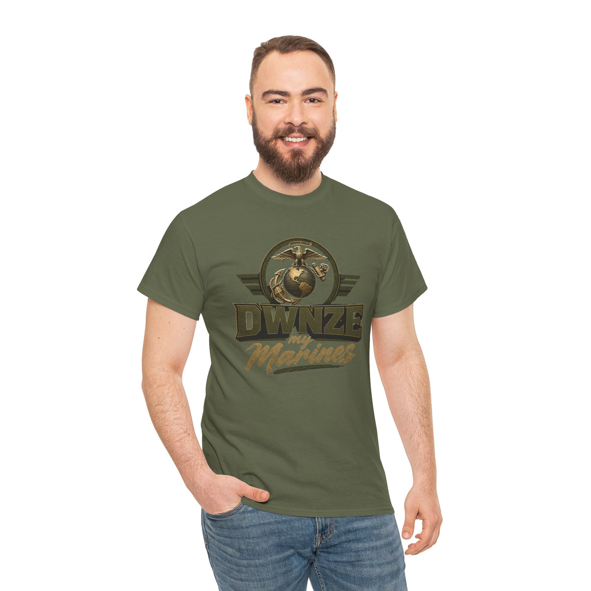 Military Style "DWNZE Marines" Olive Graphic Tee