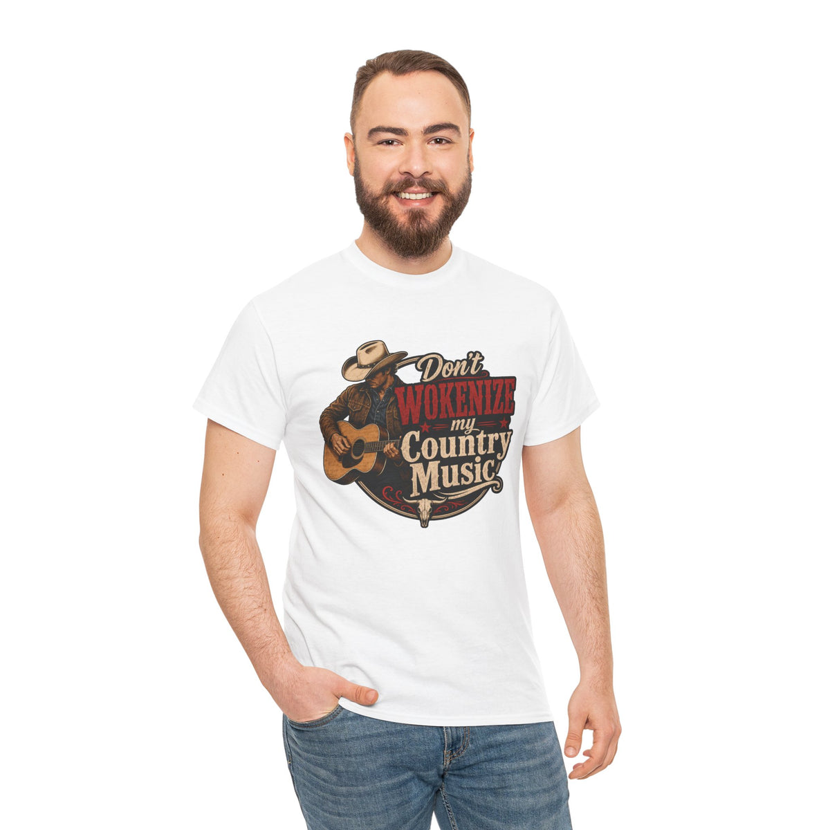 Country Music T-Shirt "Don't Wokenize My Country Music" – Vintage Cowboy Guitar Tee