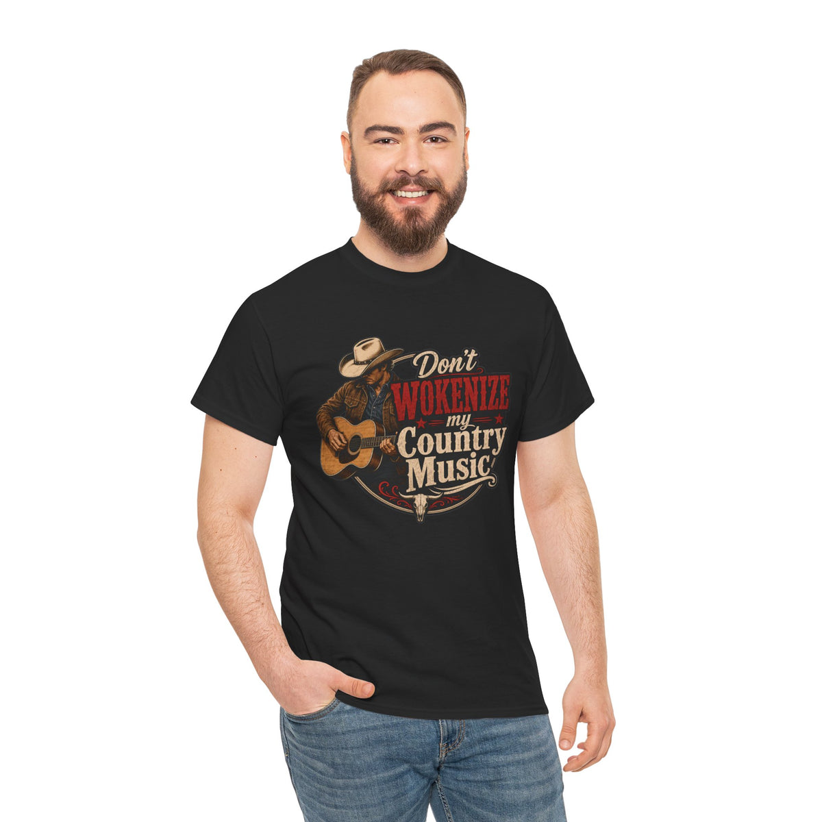 Country Music T-Shirt "Don't Wokenize My Country Music" – Vintage Cowboy Guitar Tee
