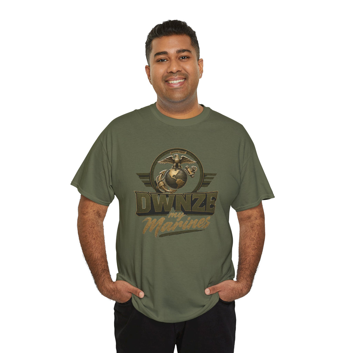 Military Style "DWNZE Marines" Olive Graphic Tee